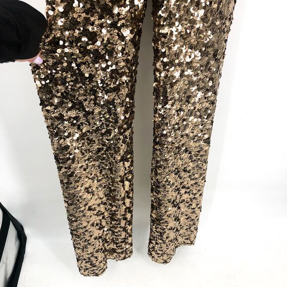 DRESS THE POPULATION Charlie Sequin Jumpsuit XS Soft Gold Multi Sleeveless NWOT - Picture 9 of 9